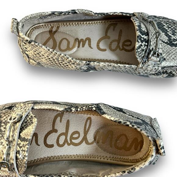 SAME EDELMAN Beige & Black Leather Reptile Embossed Driving Loafers SZ 7M - Picture 9 of 11